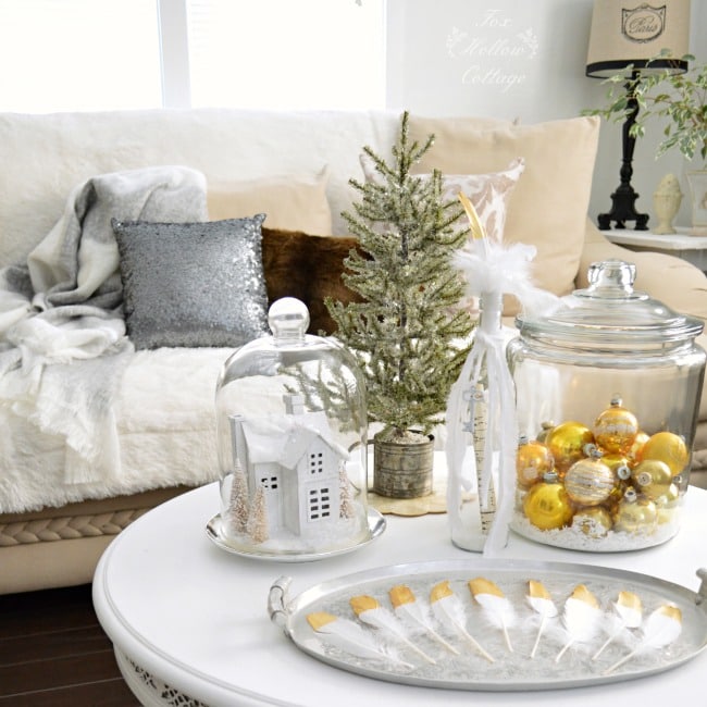 Christmas Winter Living Room Decorating With Gold And White